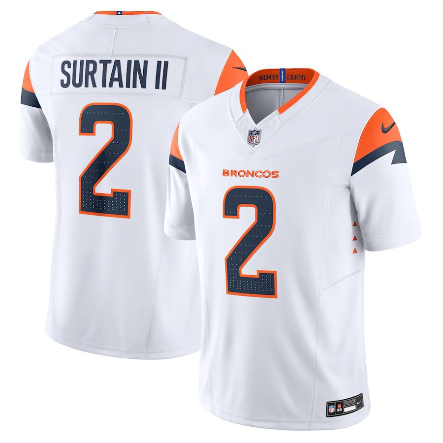 Men Denver Broncos 2 Patrick Surtain II Nike White Vapor F.U.S.E. Limited NFL Jersey